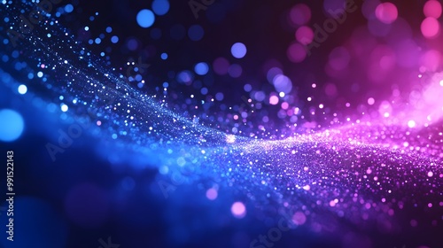 Abstract Blue and Pink Glitter Wave with Bokeh Lights