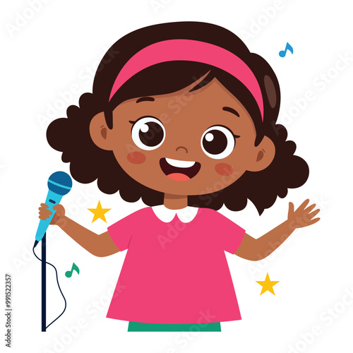 Happy cute kid girl sing a song illustration