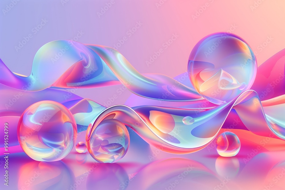 A collection of colorful, abstract shapes made of glass or plastic A collection of colorful, abstract shapes made of glass or plastic