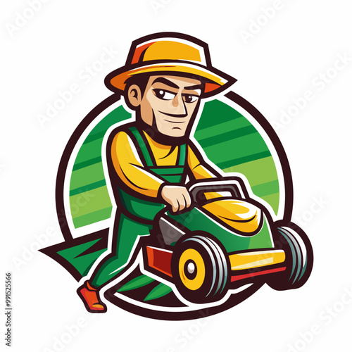 gardener mowing lawn mower
