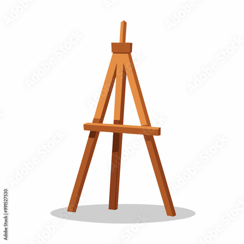 Wooden easel mockup. Realistic 3d vector illustration set of empty tripod stand for canvas or chalkboard with brown wood texture. Front view on painter frame tool. Artist equipment or painting display
