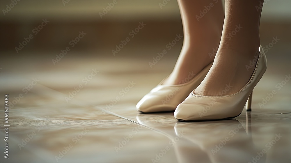 Close-up of ballet flats on a smooth surface, with room for text in the upper left corner. - Close-up of ballet flats on a smooth surface, with room for text in the upper left corner. -