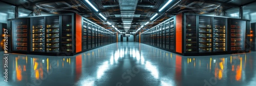 Hyper-realistic photo of a high-tech data center