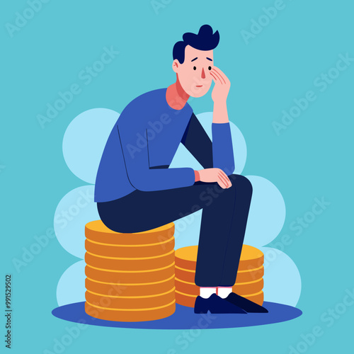 Download A Man Sits Atop A Stack Of Coins Eps File For Design.