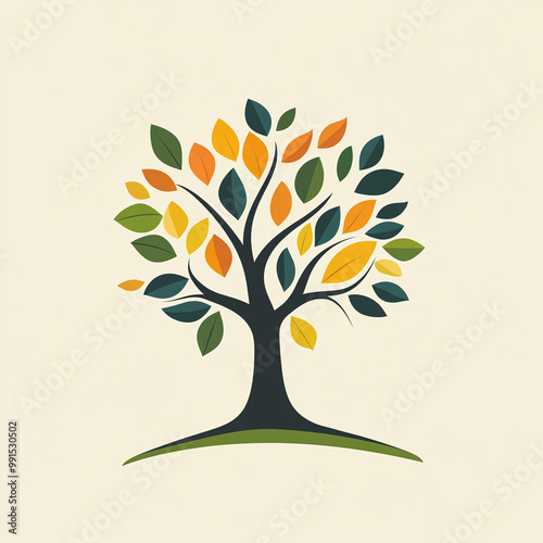 Vibrant Autumn Tree Leaves Illustrated in Nature's Eco-friendly Landscape