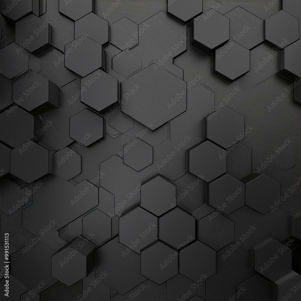 Hexagonal dark grey, black background texture, 3d illustration, 3d rendering Hexagonal dark grey, black background texture, 3d illustration, 3d rendering