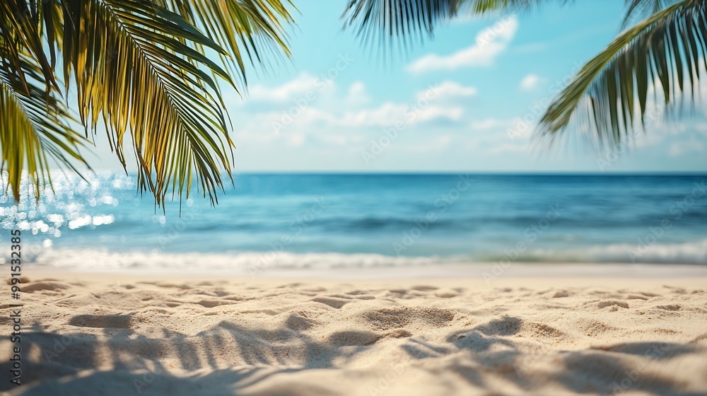 Fototapeta premium Empty tropical beach background Horizon with sky and white sand : Generative AI