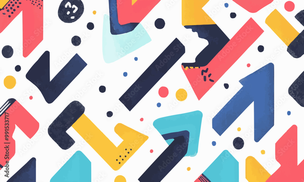 A colorful pattern of arrows with playful shapes, evoking a fun and energetic atmosphere, on a white background A colorful pattern of arrows with playful shapes, evoking a fun and energetic atmosphere, on a white background
