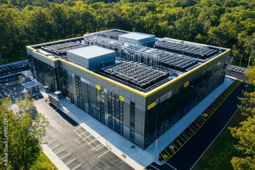 Obraz na płótnie High-resolution drone view of a modern data center in a forested area w salonie
