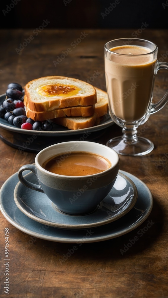 Coffee and Buttered Toast with Blueberries Coffee and Buttered Toast with Blueberries