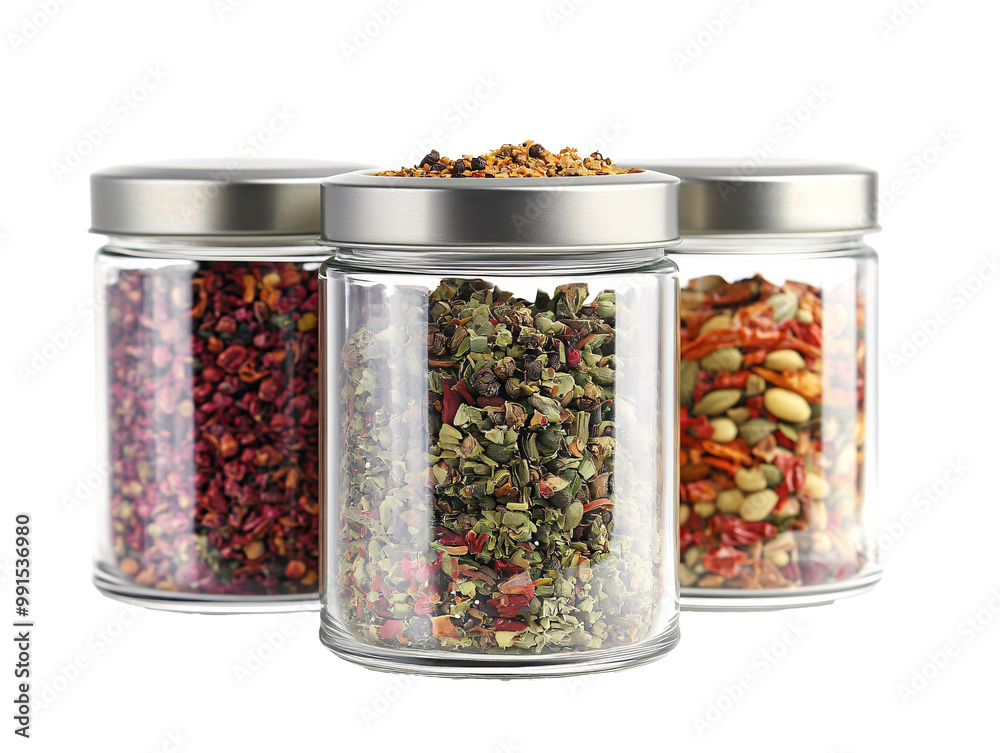 a group of jars with different colored spices a group of jars with different colored spices