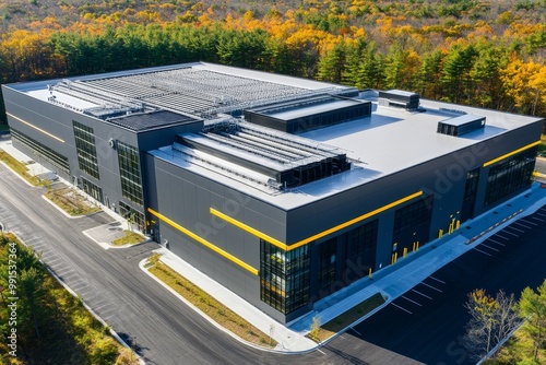 Drone view of a modern photorealistic data center