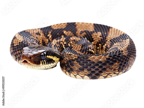 a snake coiled up on a white background photo