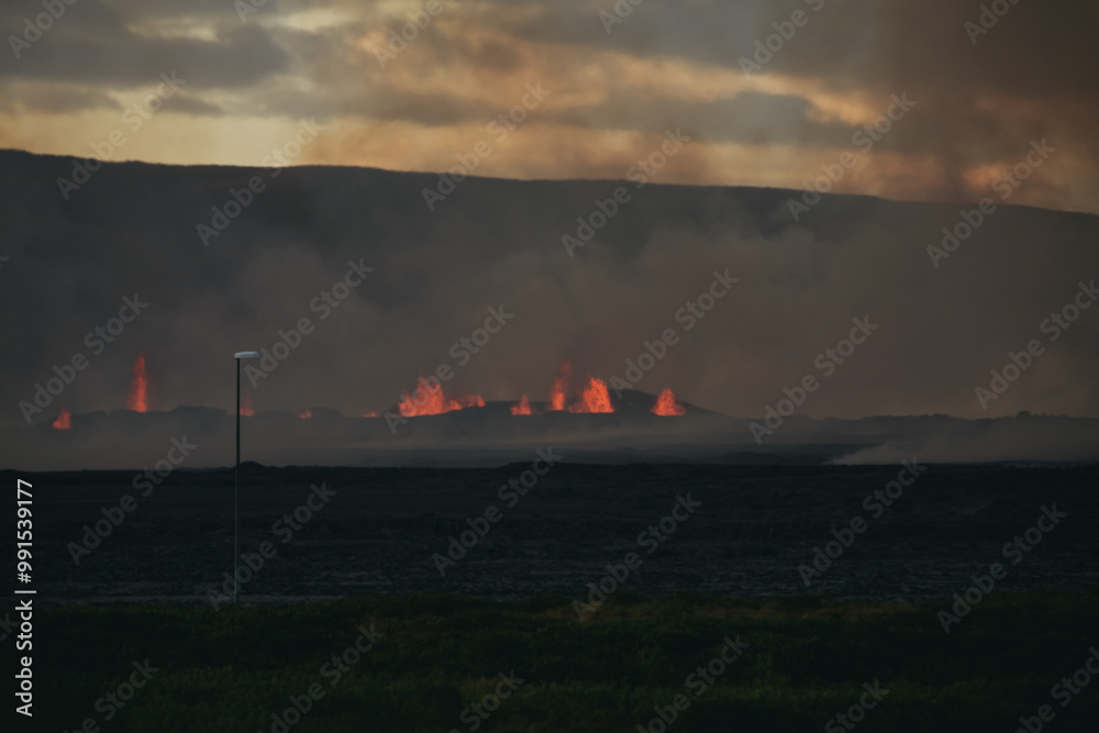 Fototapeta premium Lava spewing up from an Icelandic Volcano