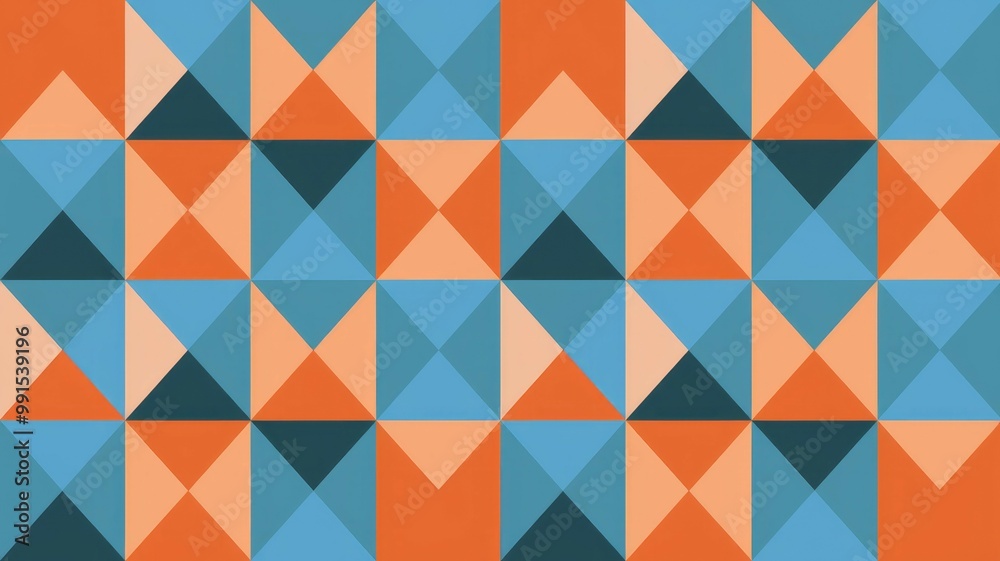 Geometric triangle pattern. Seamless geometric pattern featuring a repeating design of triangles in blue, orange, and teal. Perfect for modern backgrounds, prints, and designs. Geometric triangle pattern. Seamless geometric pattern featuring a repeating design of triangles in blue, orange, and teal. Perfect for modern backgrounds, prints, and designs.