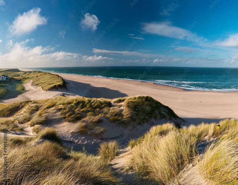 Panoramic view of a dune beach on the island of Sylt, Schleswig-Holstein, Germany Panoramic view of a dune beach on the island of Sylt, Schleswig-Holstein, Germany
