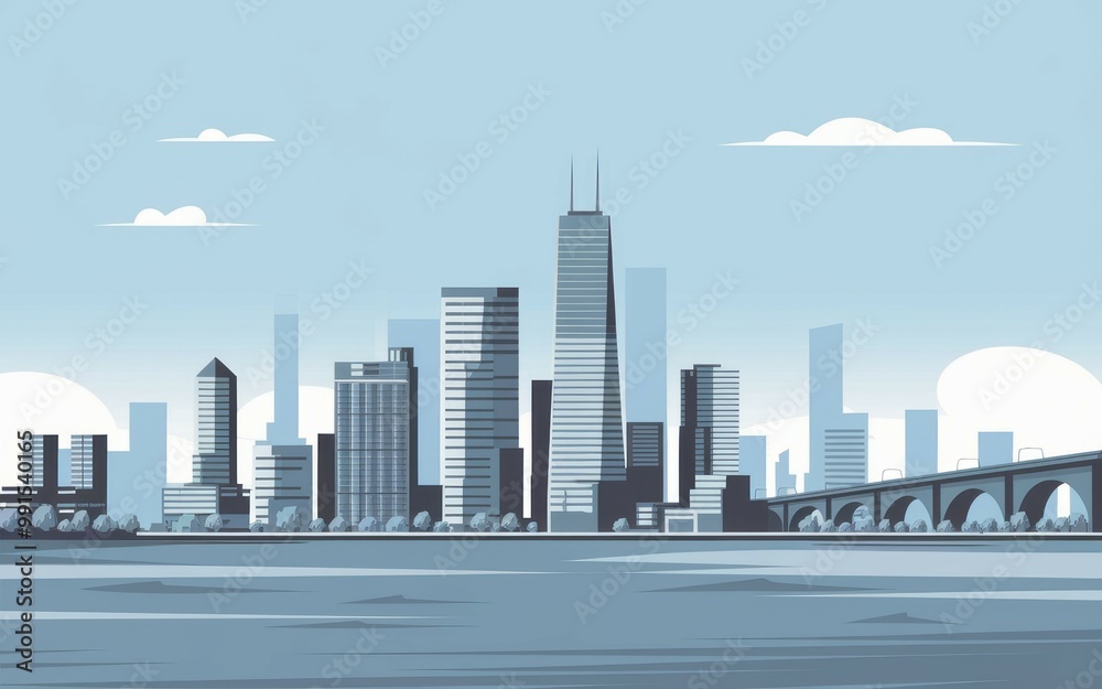 Obraz premium Cityscape bridge skyline. Modern urban setting with a bridge, showcasing a skyline and reflecting the city's growth and progress.