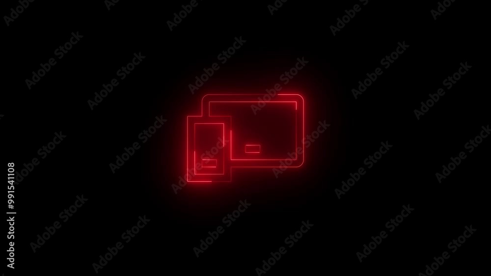 Neon mobile tablet icon red glowing black background animation Neon mobile tablet icon red glowing black background animation