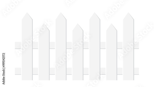 White wooden fence on white background with parallel plank new. Vector illustration