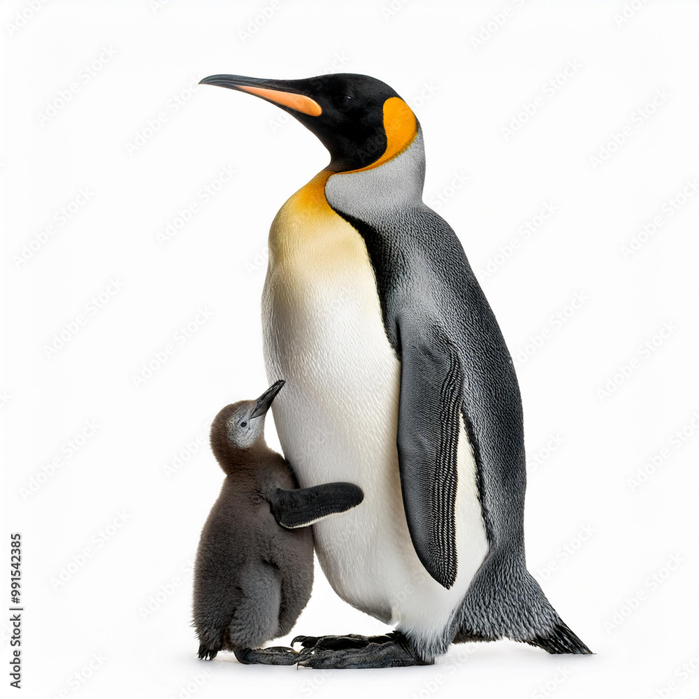 Fototapeta premium manchot, amour, tendresse, parent, protecteur, oiseau, animal, antarctique, faune, nature, froid, roi, empereur, glace, neige, frigide, animal, blanc, îles malouines, hiver, arctique, jardin zoologiq