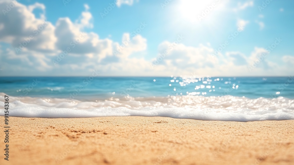 Abstract blur defocused background nature of tropical summer beach with rays of sun light Golden sand beach sea water against blue sky with white clouds Copy space summer vacation conc : Generative AI Abstract blur defocused background nature of tropical summer beach with rays of sun light Golden sand beach sea water against blue sky with white clouds Copy space summer vacation conc : Generative AI