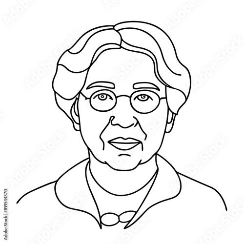 Vector illustration of a mature woman with glasses feeling serious in a minimalist style