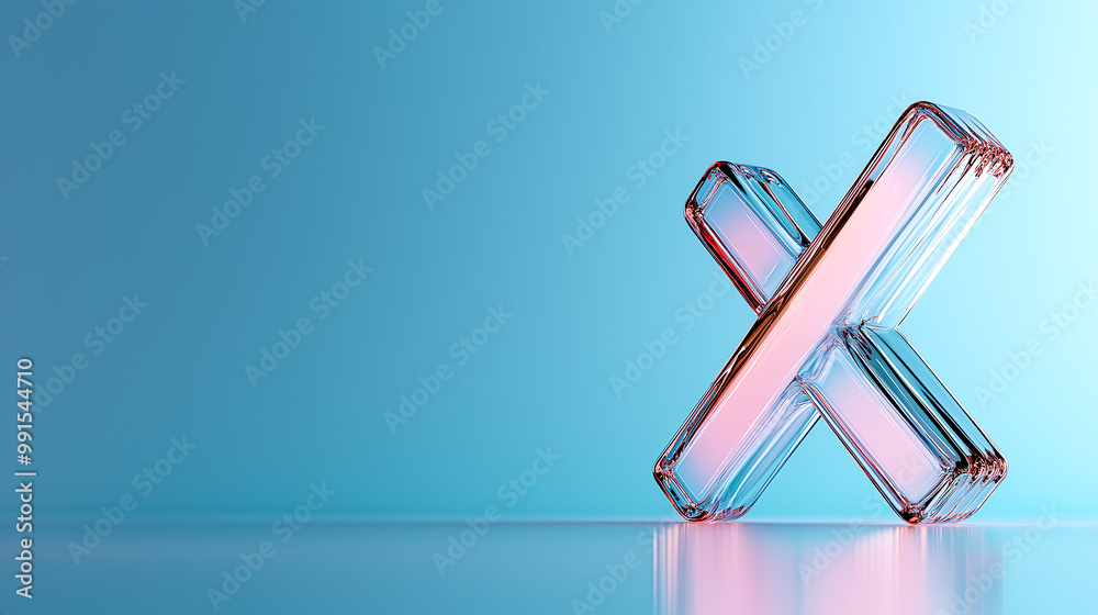 Obraz premium A futuristic checkmark symbol in sleek, modern design with matte finish, set against soft blue background, evokes sense of innovation and clarity