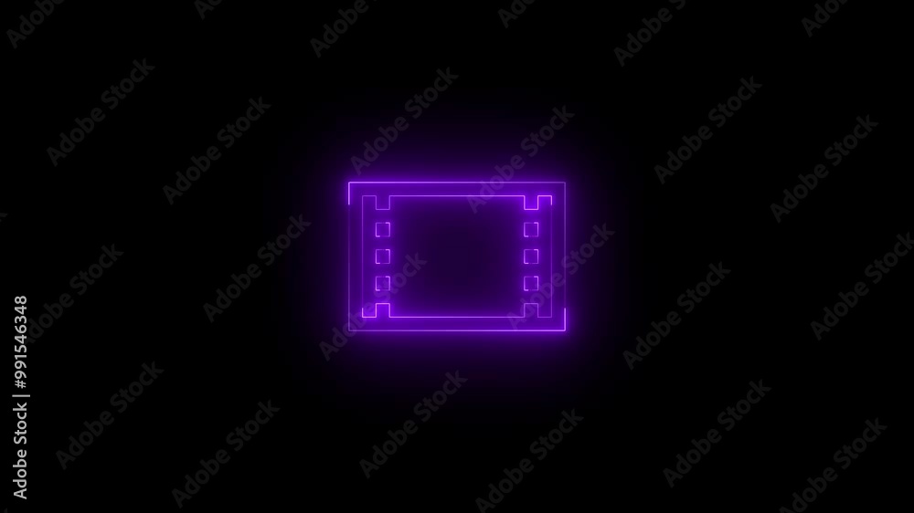 Neon movies icon purple glowing black background animation Neon movies icon purple glowing black background animation