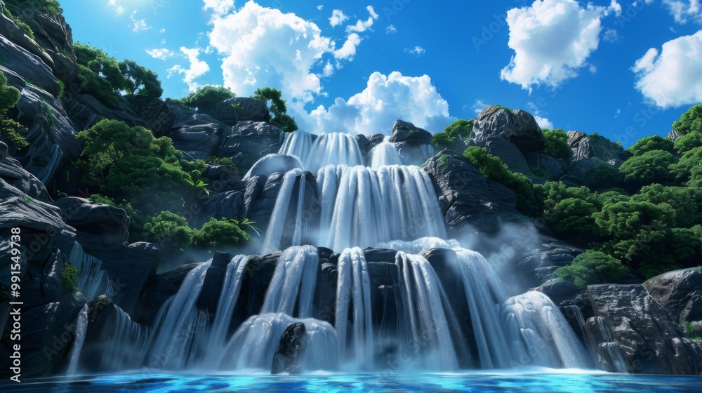 Fototapeta premium Majestic Waterfall in a Scenic Landscape