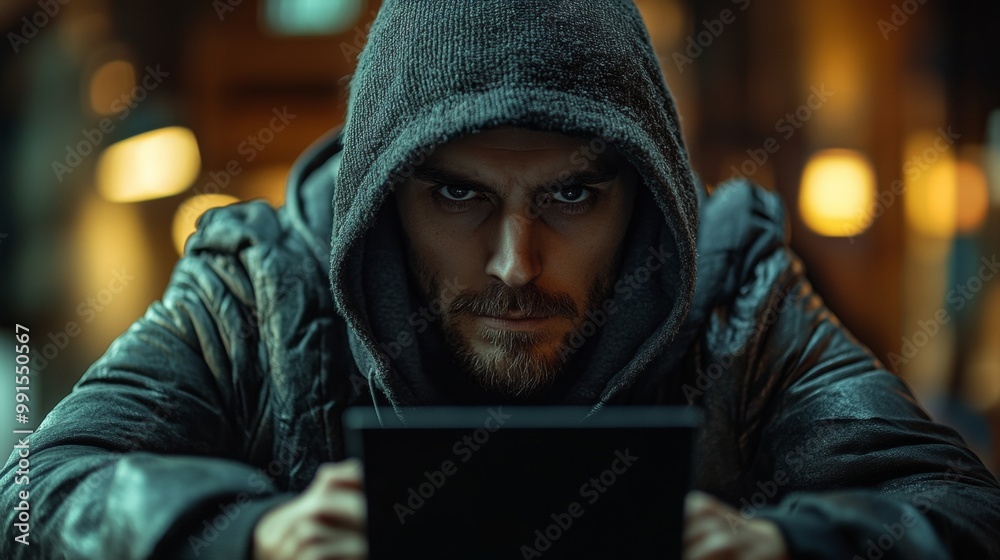 Mysterious Man in a Hoodie, Nighttime Setting Mysterious Man in a Hoodie, Nighttime Setting