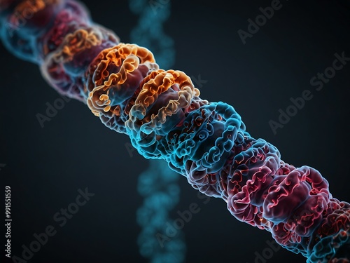 Another chromosome structure highlighting telomeres. photo