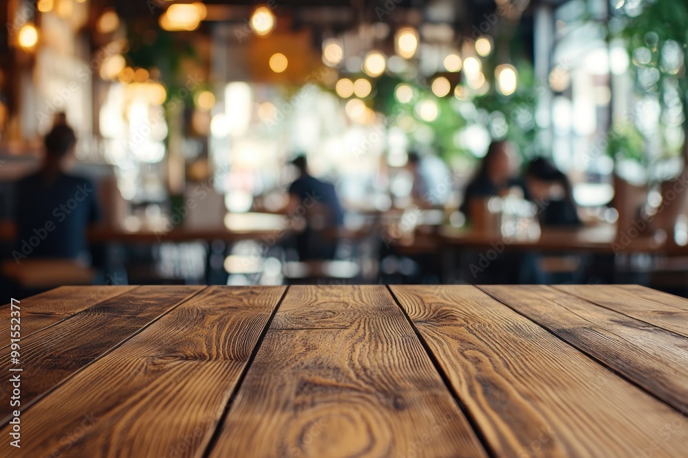 Wooden Tabletop in a Cozy Cafe Wooden Tabletop in a Cozy Cafe