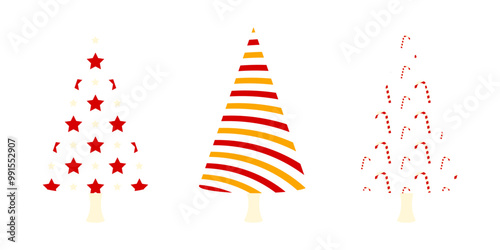 Vector illustration of colorful Christmas tree pattern set on transparent background