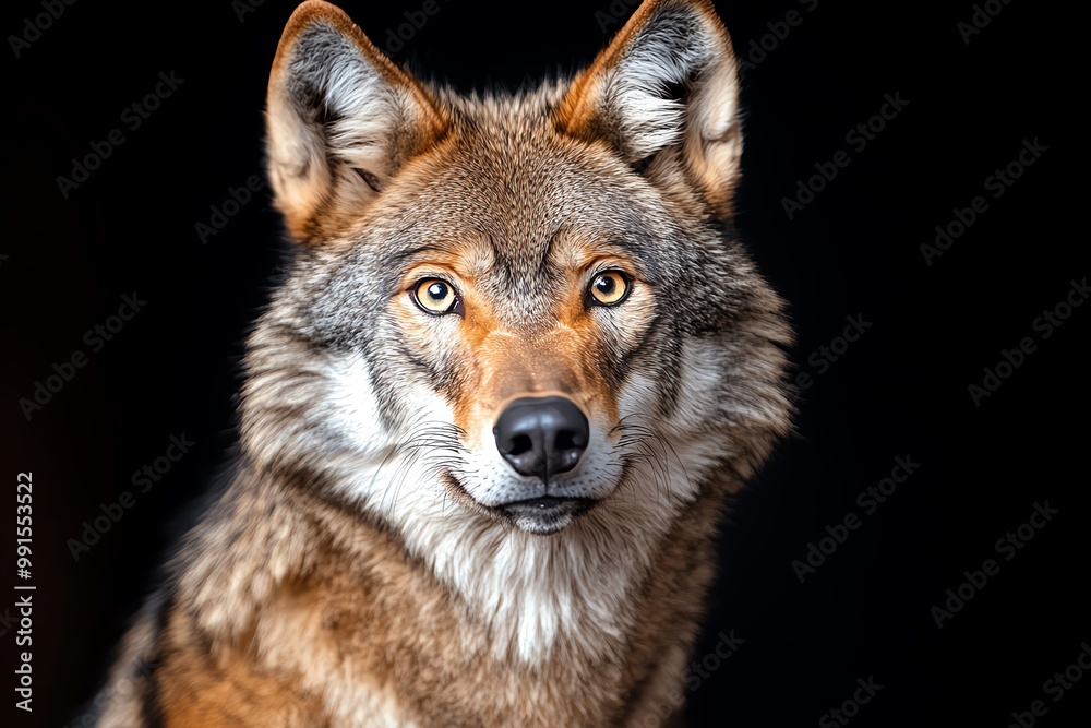 Fototapeta premium A close-up of a wolfâ€™s face, its fur illuminated by the moonlight, with a look of fierce intelligence in its eyes