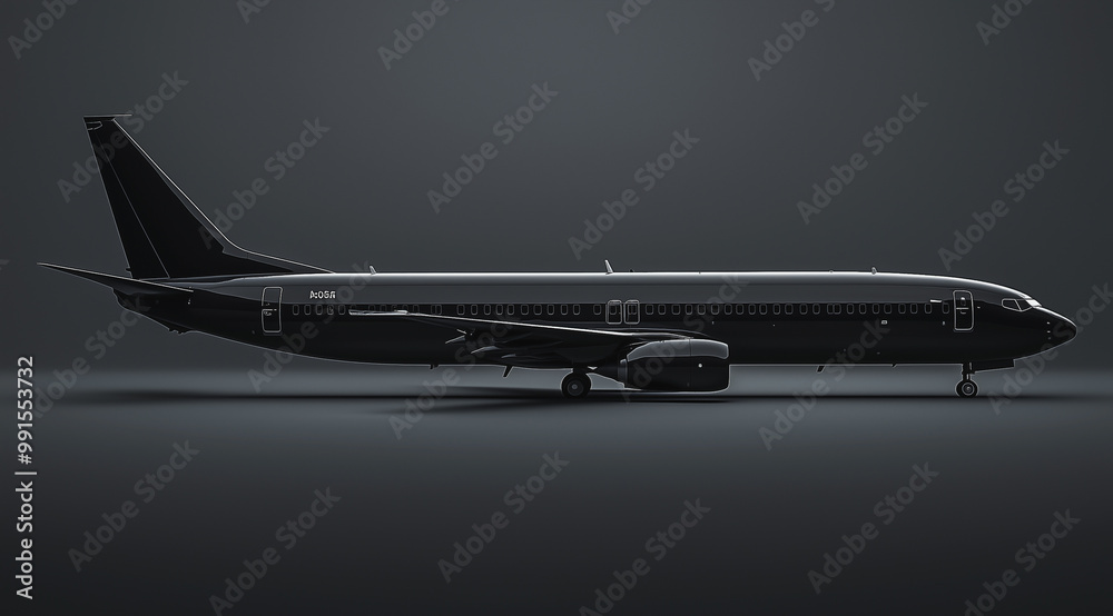 Sleek black airplane with a futuristic design on a dark background
Sleek black airplane with a futuristic design on a dark background