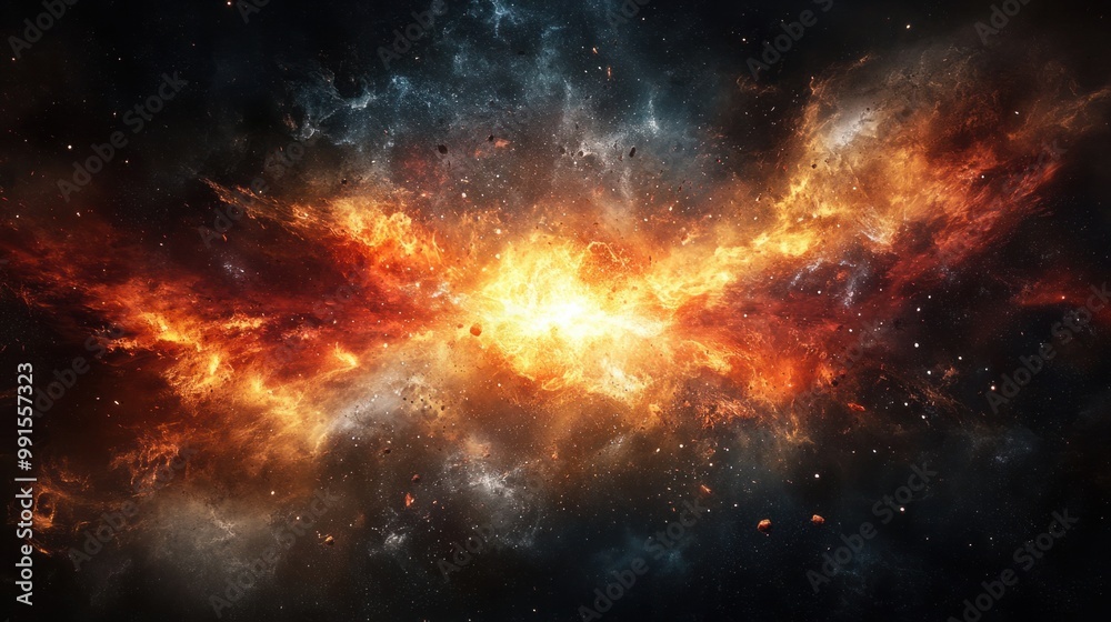 Obraz premium Bright explosion of gases and dust in outer space, representing the moment of the universe's birth