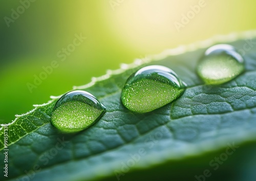 Dew Drops On a Green Leaf