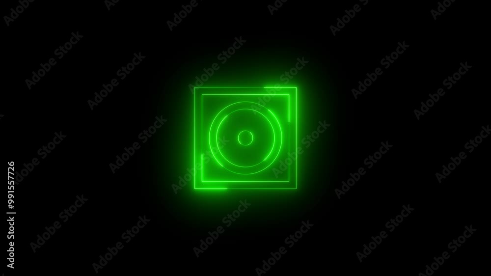 Neon music album icon green glowing black background animation Neon music album icon green glowing black background animation