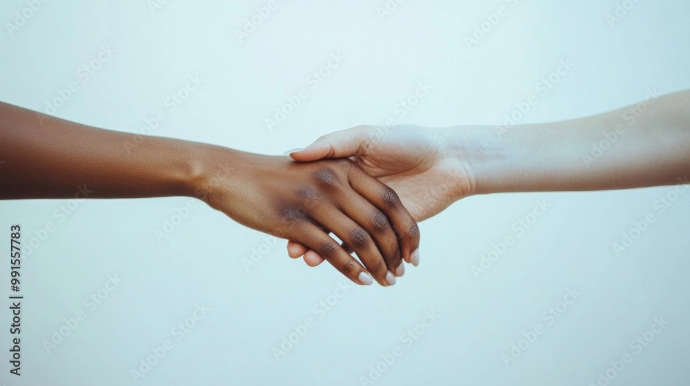 Two hands of different skin tones come together in a warm embrace. This image represents unity and diversity. It captures the essence of friendship and acceptance. AI Two hands of different skin tones come together in a warm embrace. This image represents unity and diversity. It captures the essence of friendship and acceptance. AI