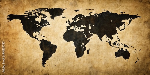 Fototapeta Naklejka Na Ścianę i Meble -  Vintage black world map flag pattern on aged paper background for retro design projects