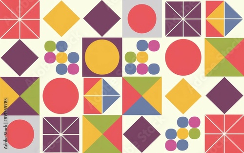 Wallpaper Mural Geometric shapes pattern. Abstract colorful background with repeating geometric patterns. Perfect for design projects. Torontodigital.ca