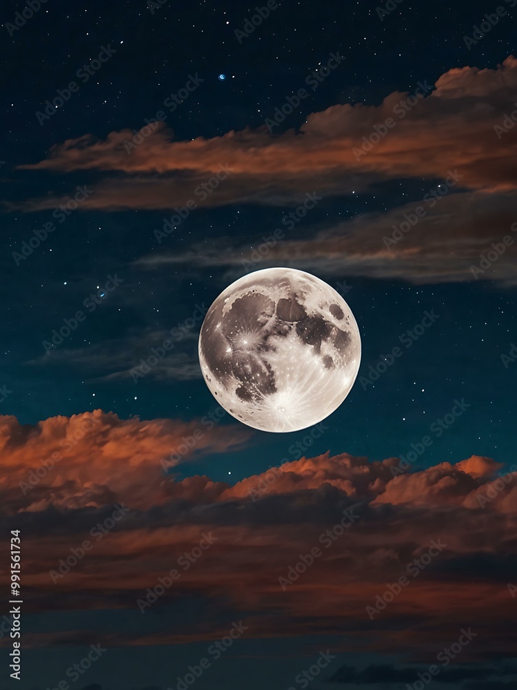 Bright blue full moon surrounded by colorful celestial clouds. Bright blue full moon surrounded by colorful celestial clouds.