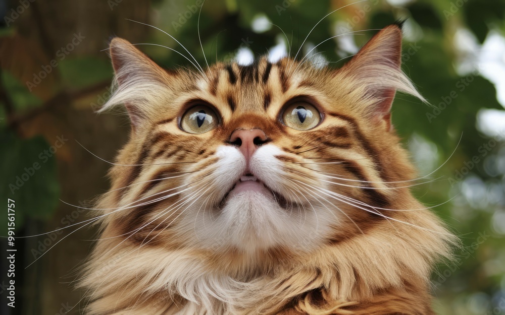 Curious tabby cat. Closeup of a tabby cat looking up, with curious eyes and soft fur. The cat appears to be wondering or listening intently, conveying a sense of playful curiosity. Curious tabby cat. Closeup of a tabby cat looking up, with curious eyes and soft fur. The cat appears to be wondering or listening intently, conveying a sense of playful curiosity.
