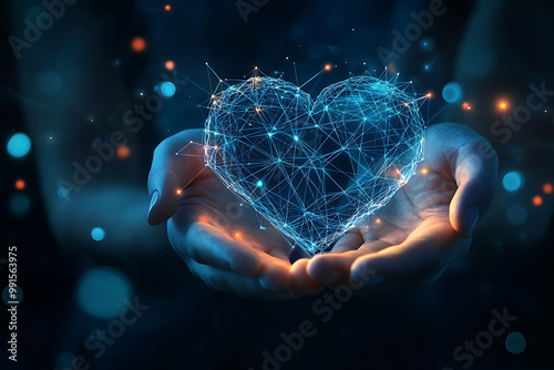 An abstract digital background image representing charity and selfless giving, intertwined with modern data connections, symbolizing the integration of technology