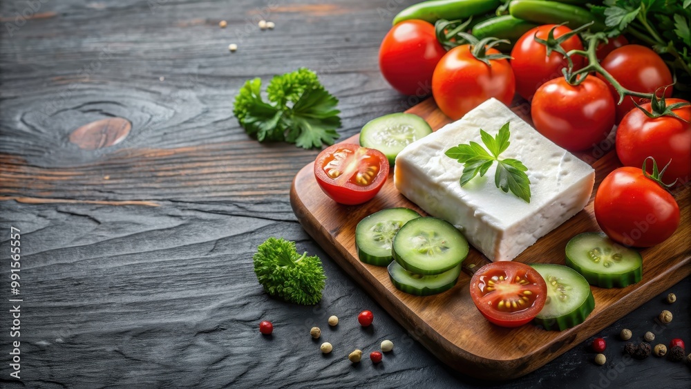 Fresh feta cheese with ripe tomato and crisp cucumber, feta cheese, tomato, cucumber, salad, Greek, healthy, organic Fresh feta cheese with ripe tomato and crisp cucumber, feta cheese, tomato, cucumber, salad, Greek, healthy, organic