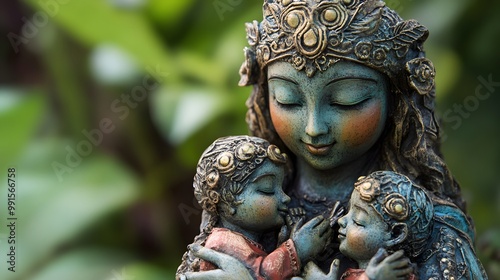 17. A nurturing mother goddess cradling children in her arms