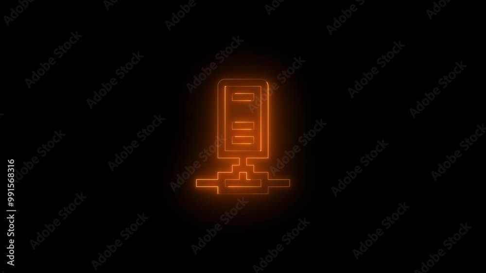 Neon network icon brown glowing black background animation