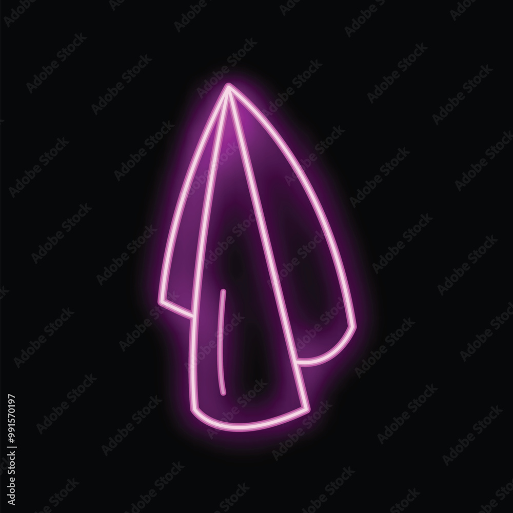 Purple neon sign depicting a folded towel hanging, creating a vibrant and eye catching display Purple neon sign depicting a folded towel hanging, creating a vibrant and eye catching display