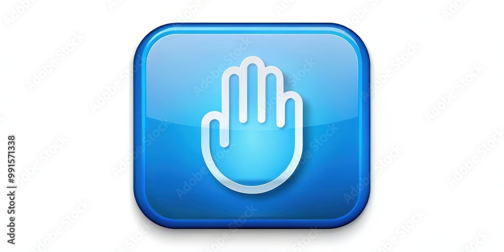 Blue app icon with hand symbol for touch screen interface design and development Blue app icon with hand symbol for touch screen interface design and development