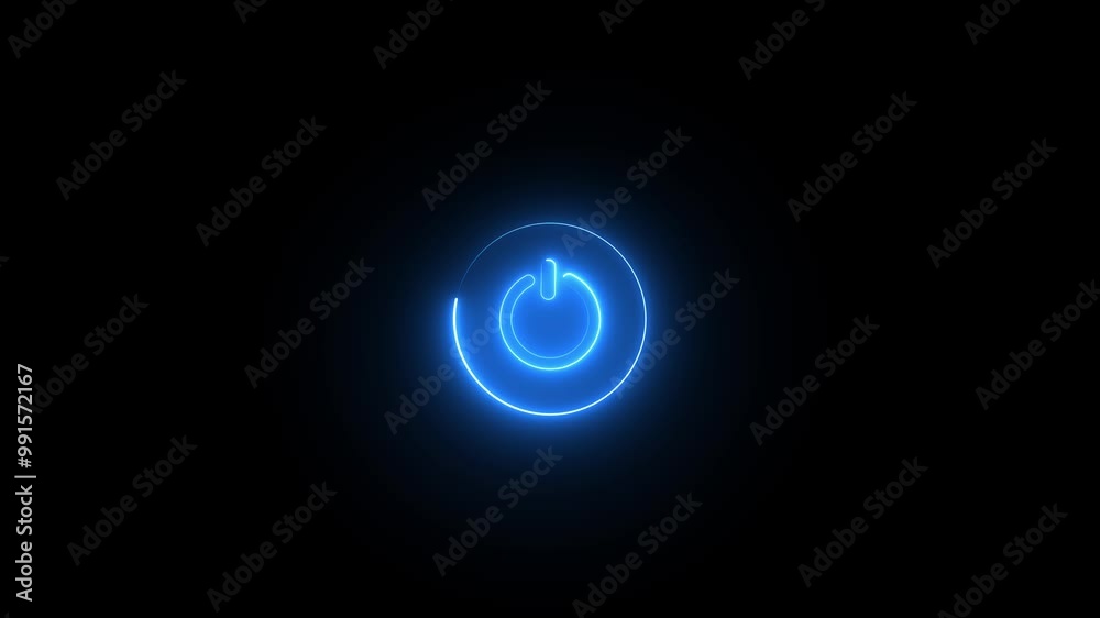 Neon glowing power button icon animation. Neon light power button turning on and off 4k video. neon Power Button icon on the black background. Neon glowing power button icon animation. Neon light power button turning on and off 4k video. neon Power Button icon on the black background.